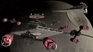 gray and pink space ship illustration, Star Wars, Death Star, Star Destroyer, Y-Wing