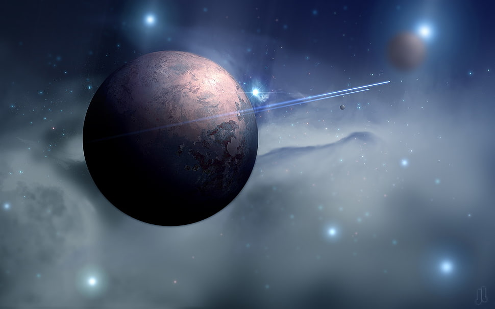 gray planet in galaxy HD wallpaper