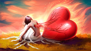 person sitting and heart wallpaper, heart, chains, Ayya Saparniyazova 