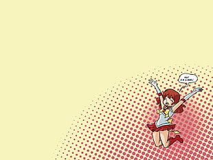 female anime character in skater mini dress jumping HD wallpaper