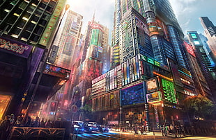 worm's-eye view photography of cityscape, skyscraper, intersections, cityscape, artwork HD wallpaper