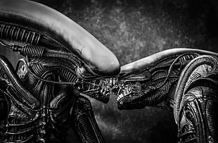 two grayscale photo of Aliens Covenant, digital art, Xenomorph