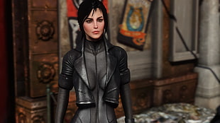 female game character in black suit