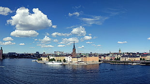 brown concrete building, Stockholm, cityscape, sea, water