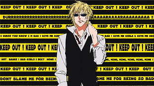 yellow haired male anime character, anime, Durarara!!, Heiwajima Shizuo, typography