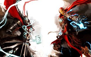 two men facing digital wallpaper, Thor, fantasy art