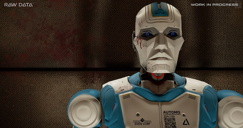 blue and gray Eden Corp Automo robot HD wallpaper