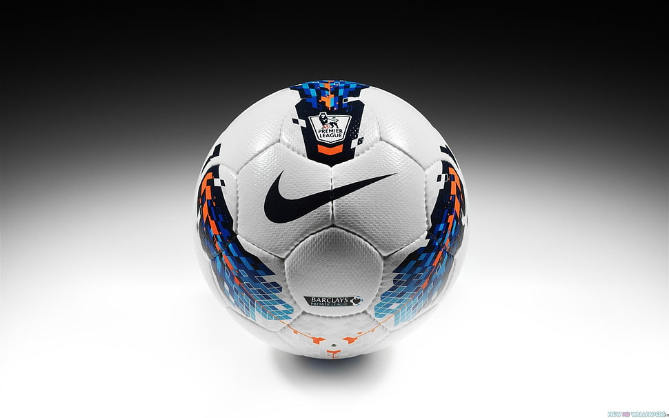 white and blue Nike soccer ball on white surface HD wallpaper