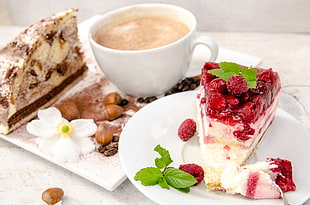strawberry shortcake with white ceramic mug