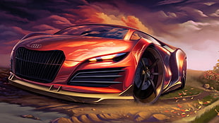 red Audi sports car digital wallpaper, car, sports car, concept cars, digital art HD wallpaper