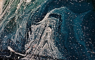 blue, white, and gray abstract painting