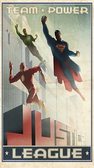 Team Power League poster, Justice League, men, Batman logo, Superman