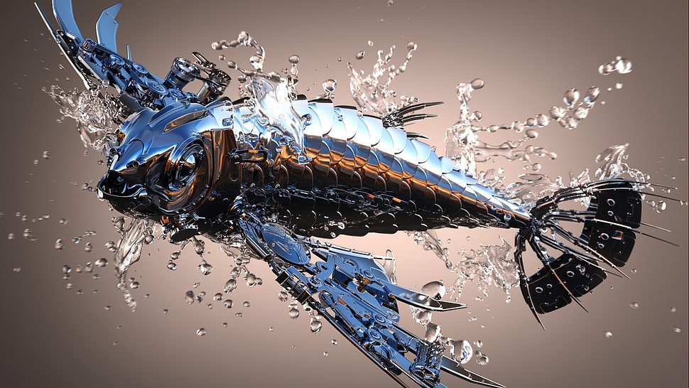 silver fish digital wallpaper, digital art, animals, CGI, render HD wallpaper