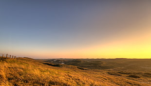 brown mountain grass during sunset HD wallpaper