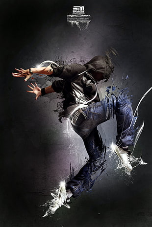 men's black shirt and jeans poster, men, jeans, artwork, dancer