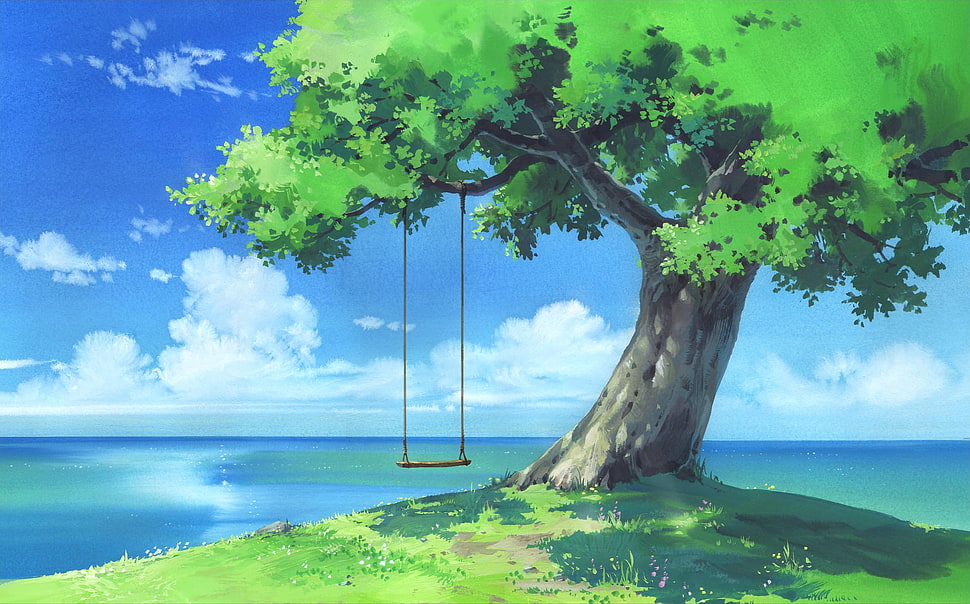 animated tree illustration HD wallpaper