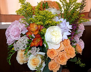 Rose, Lily and Yarrow flower arrangement