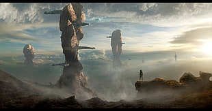 person standing on cliff digital wallpaper, artwork, science fiction