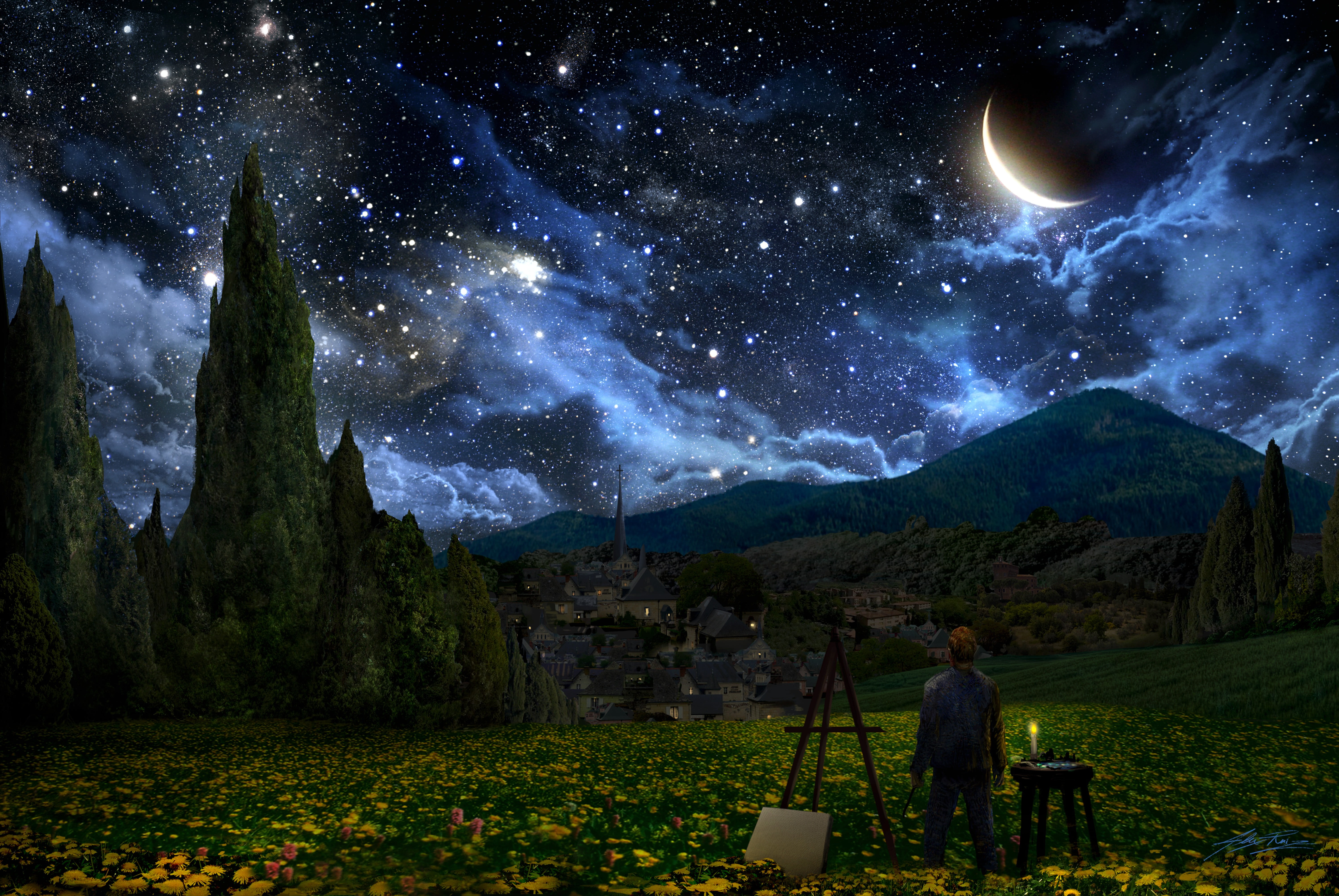 Звездное небо месяц. Ван Гог звездное небо. «Звёздная ночь» Ван Гог. Красивая ночь. Ночное небо фэнтези.