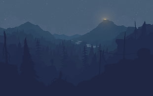 foggy mountain, Firewatch, video games, landscape, artwork