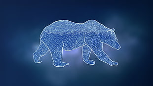 blue and white horse painting, bears, blurred, blue, grid