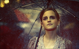 Emma Watson, Emma Watson, filter, face, umbrella