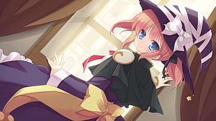 female anime character with witch hat HD wallpaper