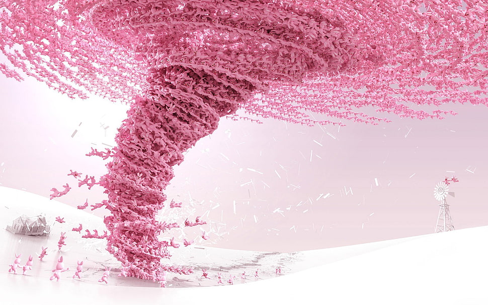 pink tornado graphic art, abstract, tornado, CGI, pink HD wallpaper