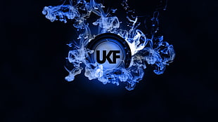 blue UKF logo, UKF Drum and Bass, dubstep, blue, smoke HD wallpaper