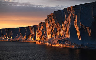 brown cliff, landscape, nature, ice, sea HD wallpaper