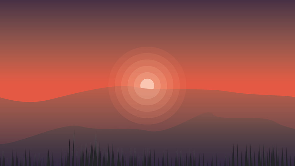 orange and black mountains wallpaper, vector, landscape, sunset, mountains HD wallpaper