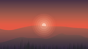orange and black mountains wallpaper, vector, landscape, sunset, mountains