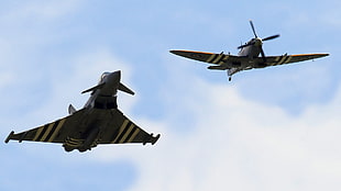 two black airplanes, military, military aircraft, jet fighter, Supermarine Spitfire