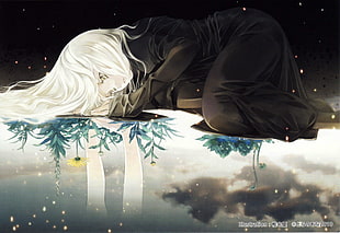 white haired anime character, fantasy art
