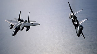 two gray jet planes, military aircraft, airplane, jets, F-15 Strike Eagle