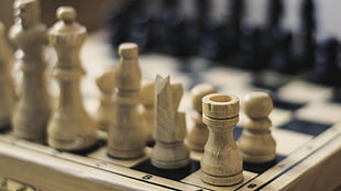 selective focus photography of chess board