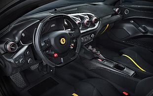 black and gray Ferrari vehicle interior, Ferrari F12 TDF, car, car interior, dashboards HD wallpaper