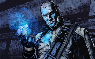 man holding blue stone graphic wallpaper