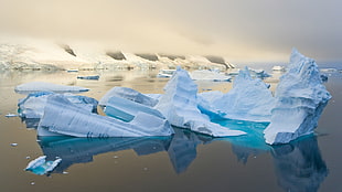 blue and white plastic bags, nature, landscape, iceberg HD wallpaper