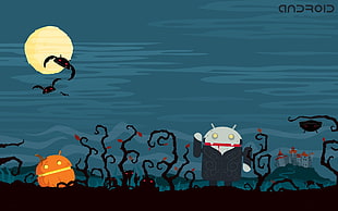 Dracula near pumpkin illustration HD wallpaper