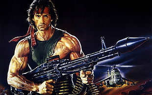 Sylvester Stallone, drawing, Rambo, helicopters, Sylvester Stallone