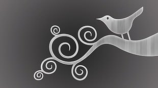 bird perching on branch illustration, birds, silver, metal, animals HD wallpaper