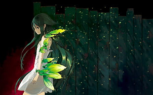 green and white flower painting, Saya no Uta, Saya, long hair, green hair