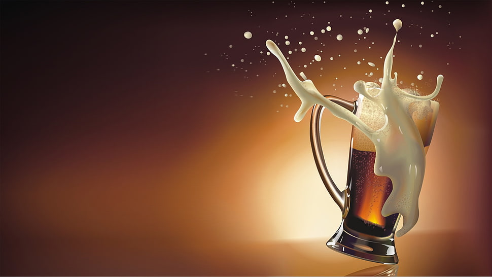 clear glass beer mug, beer, alcohol, drinking glass, digital art HD wallpaper