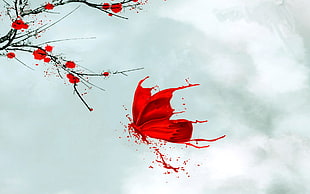 pink butterfly illustration, blood HD wallpaper