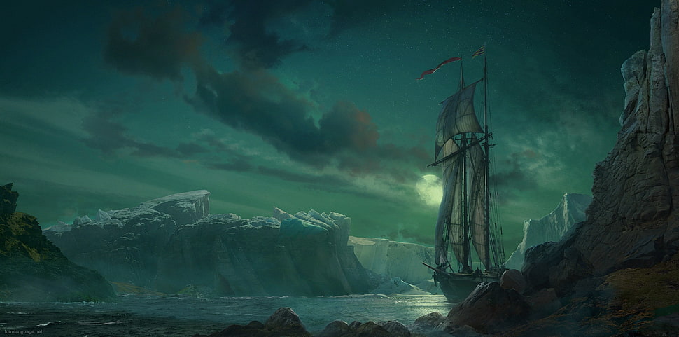 white and black ship digital wallpaper, artwork, ship HD wallpaper