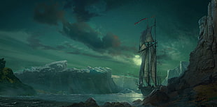 white and black ship digital wallpaper, artwork, ship