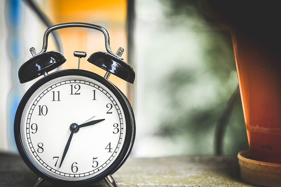 black and white bell alarm clock HD wallpaper