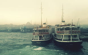 two white motor boats, Istanbul, Turkey, sea, water HD wallpaper