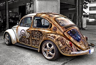 brown and gray Volkswagen Beetle, car, gears, old car, steampunk